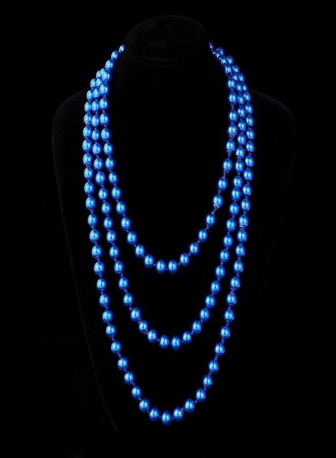 FORUBUS 1920s Flapper Faux Pearls Long Beaded Necklace, Gatsby Ballgown Cosplay Necklace, Old School Vintage Layered Pearls Necklace for Women Prom Jewelry (Long-60'' blue) - Image 2